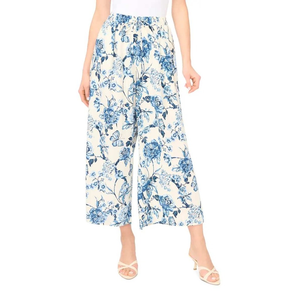 NWT Ted Baker Drawstring Crop Wide Leg Pants Size S Floral Butterfly Linen Blend